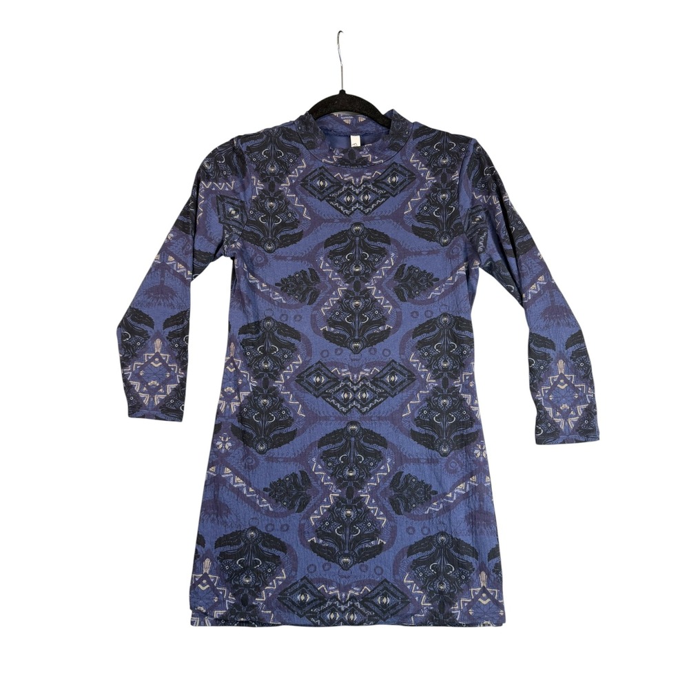 Free People Purple Geometric Tribal Print Mock Neck Cutout Back Mini Dress Small